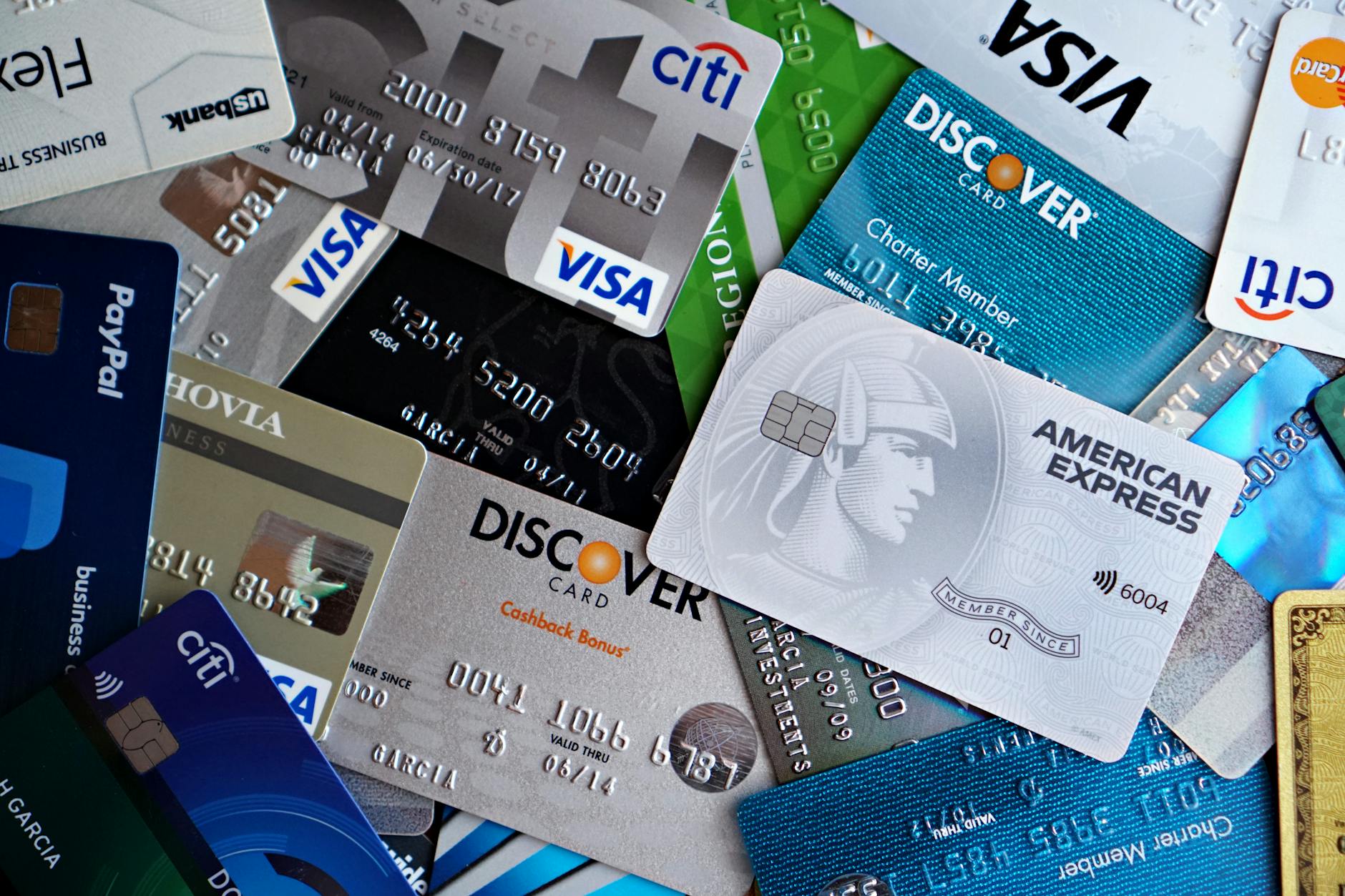 collection of various credit and debit cards