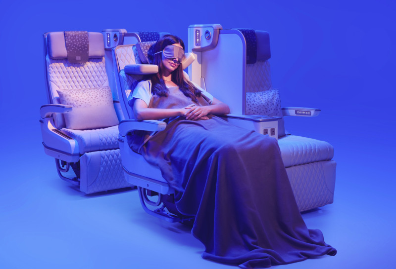 Emirates new premium economy seat with full-height privacy screen raised on the A350
