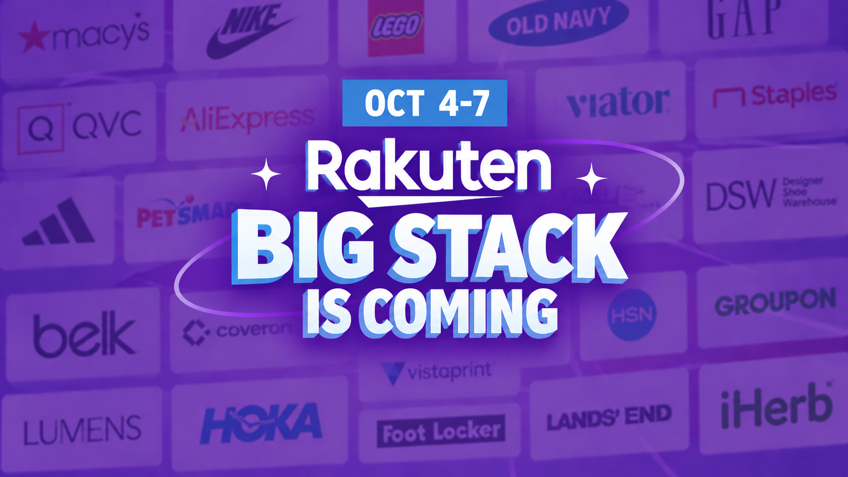 Rakuten Big Stack October 2026 deals list with 10% cash back stores