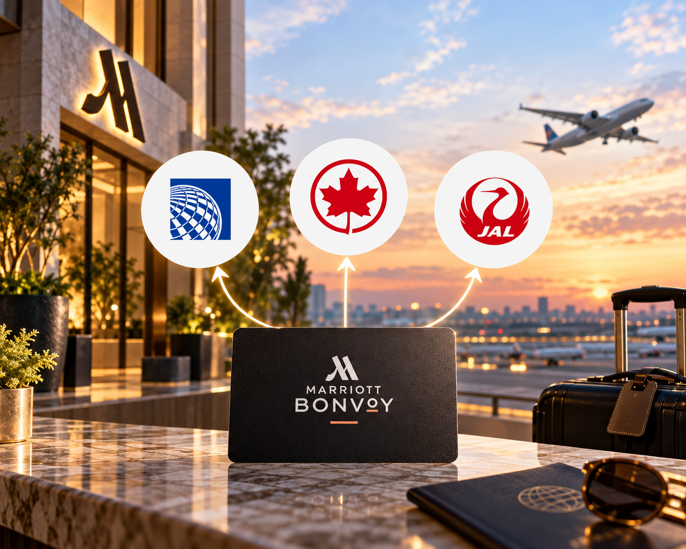 Marriott Titanium airline status chart showing United, Air Canada, and JAL elite tiers